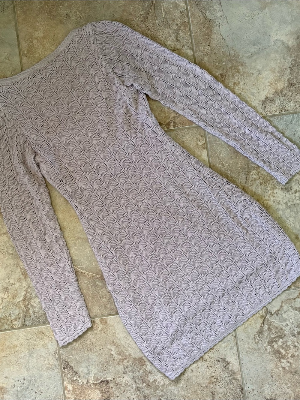 Hollister Long Sleeve Crochet Purple Mini Dress Square Neck Boho Y2K Pastel Knit - Picture 3 of 9